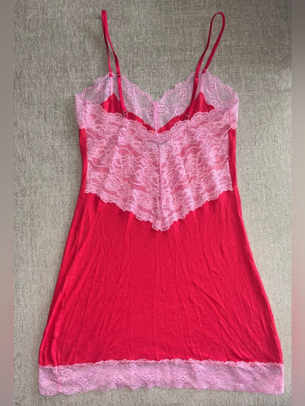 Victoria’s Secret Y2K Pink Lace Slip Dress | Red Ribbed Chemise Nightgown | - Picture 4 of 4